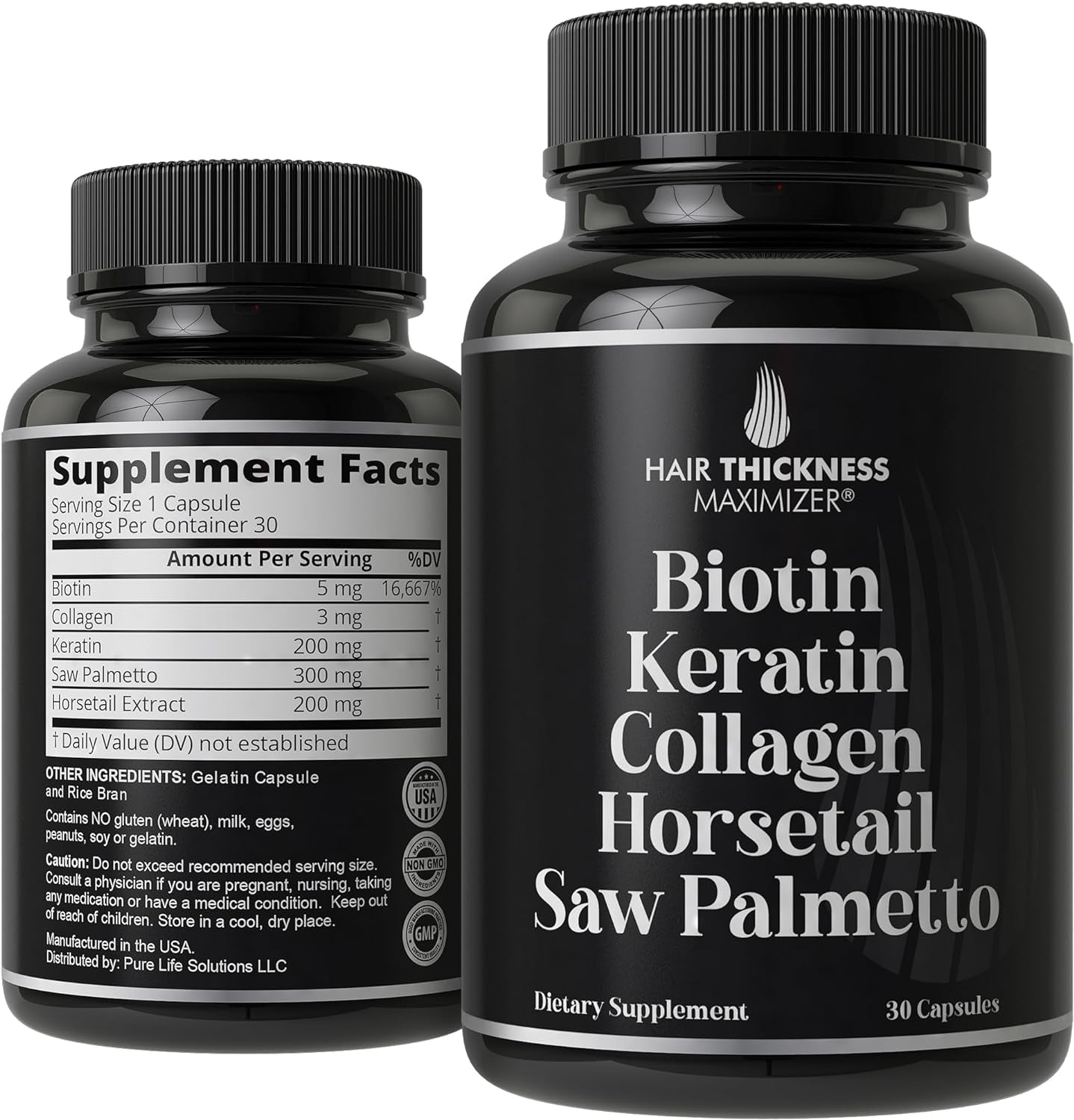 Biotin + Keratin + Collagen + Horsetail + Saw Palmetto. Advanced 5-In-1 Hair Growth Supplement for Women and Men. Hair Vitamins, DHT Blocker Pills. Capsules for Thinning Hair with Biotin 5000Mcg