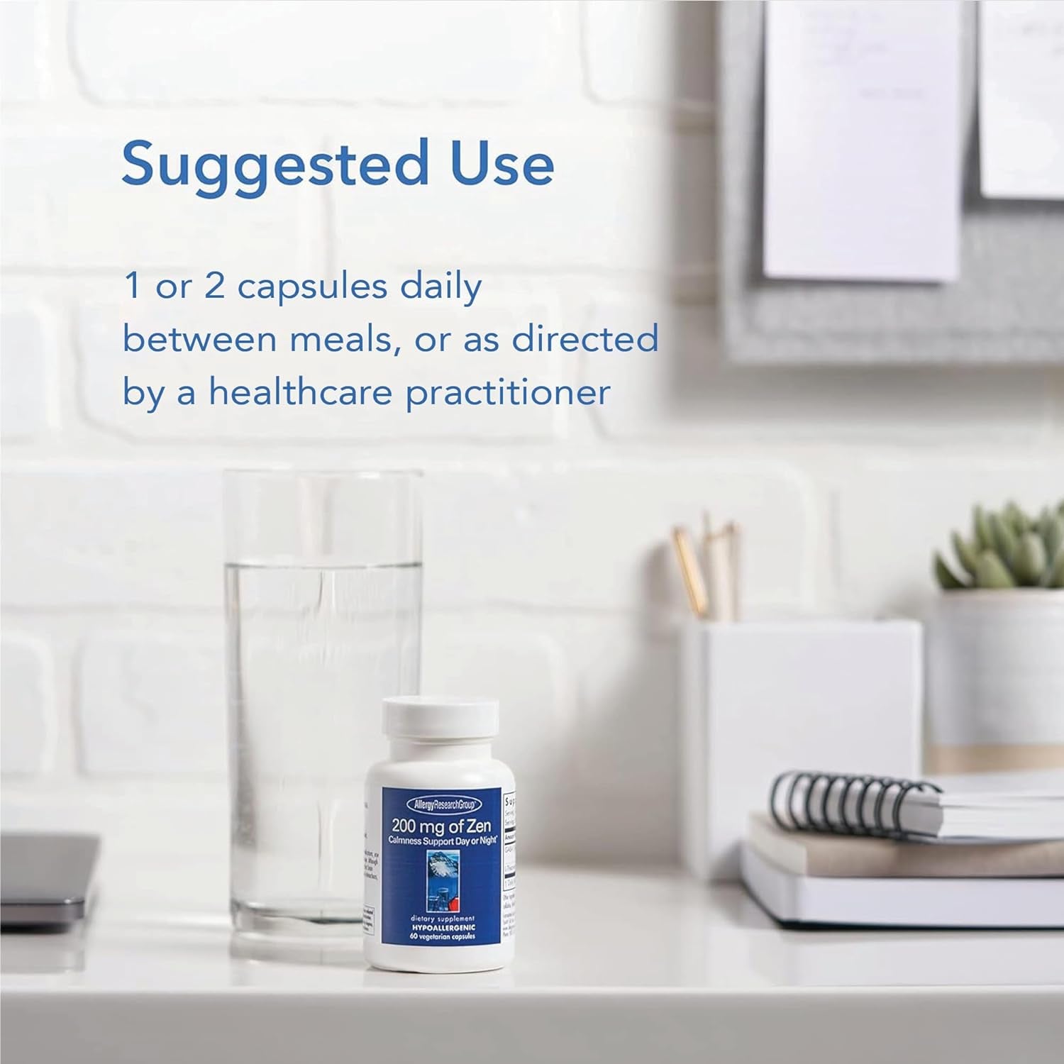 Allergy Research Group 200Mg of Zen Supplement - GABA, L-Theanine, Calmness Support, Day or Night, Hypoallergenic, Vegetarian Capsules - 120 Count 