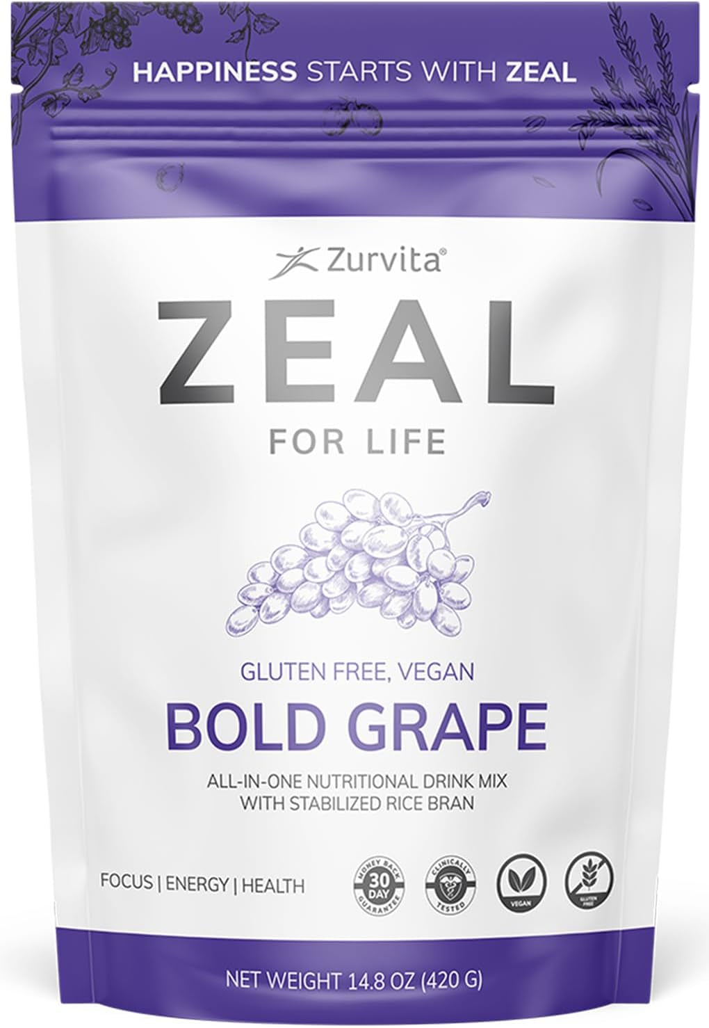 Zurvita Zeal for Life 30-Day Wellness Bag, 420 Grams, Wild Berry (Guarana Free)