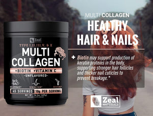 Premium Multi Collagen Peptides Protein Powder (1, 2, 3, 5 & 10) with Vitamin C, Biotin, Hyaluronic Acid, for Hair Skin and Nails - Marine, Bovine, Chicken & Eggshell (Unflavored, 45 Servings) 