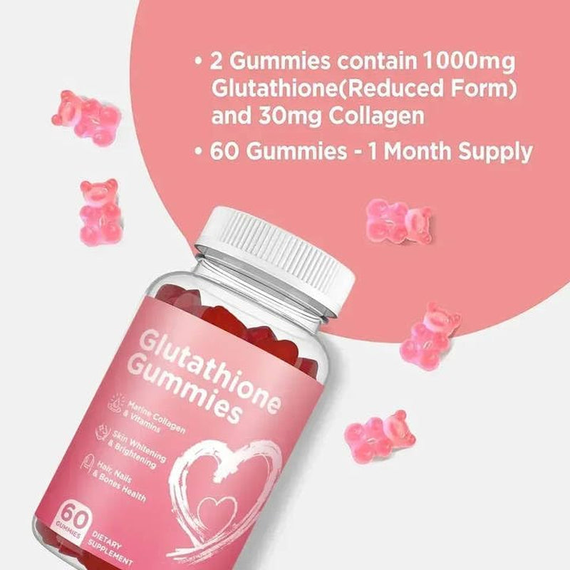 Glutathione Glow Gummies 1,000Mg per Serving | Vitamin C 100Mg Marine Collagen for Women | Colageno for Women Glow Beauty Collagen Folic Acid | 2 Months Supply Vegan Non GMO 60 Capsules 2 Pack, Red