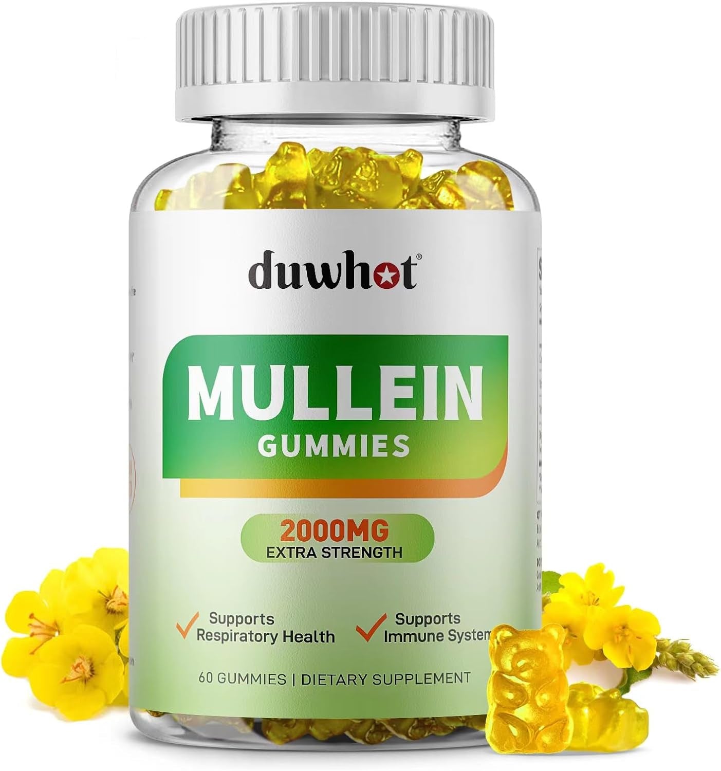 Mullein Leaf Extract for Lungs, 2000Mg Mullein Gummies for Lungs & Respiratory & Digestive System Support, Immune Booster, Organic Mullein Supplement for Mucus Relief, Vegan, 60