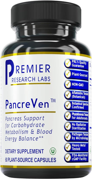 Premier Research Labs Pancreven: Herbal Complex for Pancreas Support, Digestive Health & Blood Balance - All Natural Supplement with Blueberry, Cranberry & Cinnamon - 60 Plant Capsules