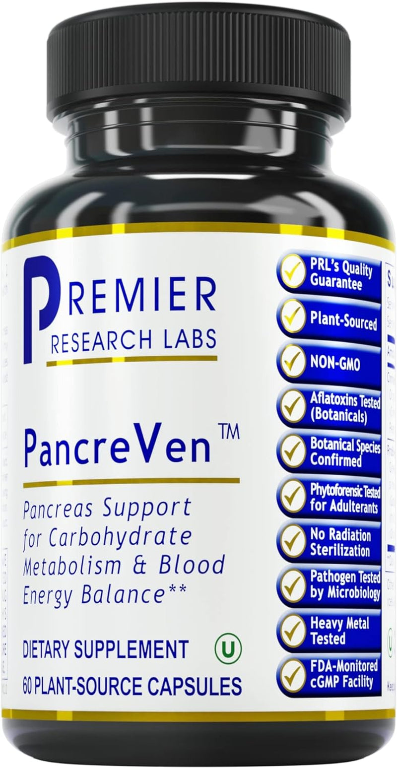 Premier Research Labs Pancreven: Herbal Complex for Pancreas Support, Digestive Health & Blood Balance - All Natural Supplement with Blueberry, Cranberry & Cinnamon - 60 Plant Capsules
