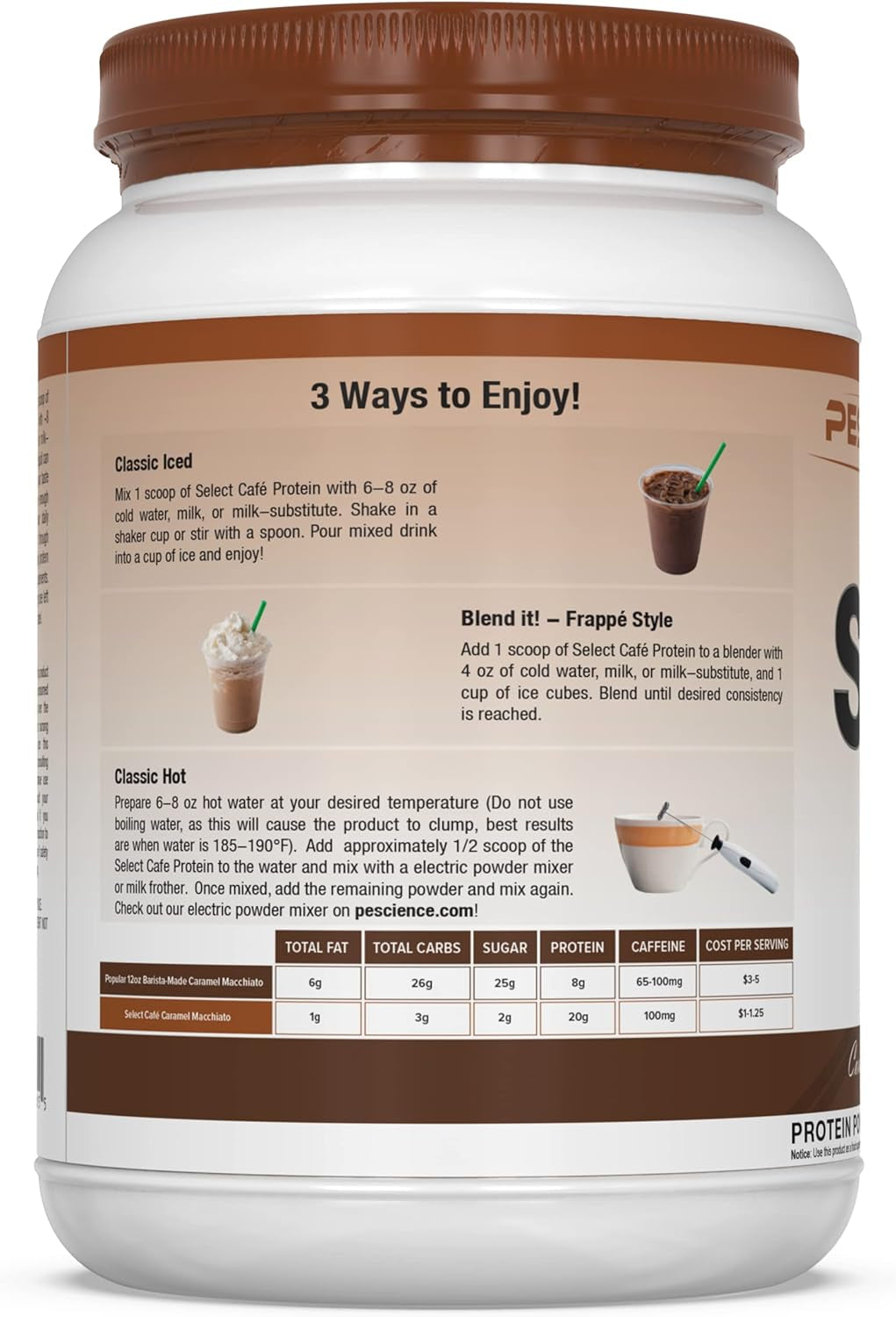 Pescience Select Cafe Protein, Vanilla Sweet Cream, 20 Servings, Coffee Flavored Whey and Casein Blend