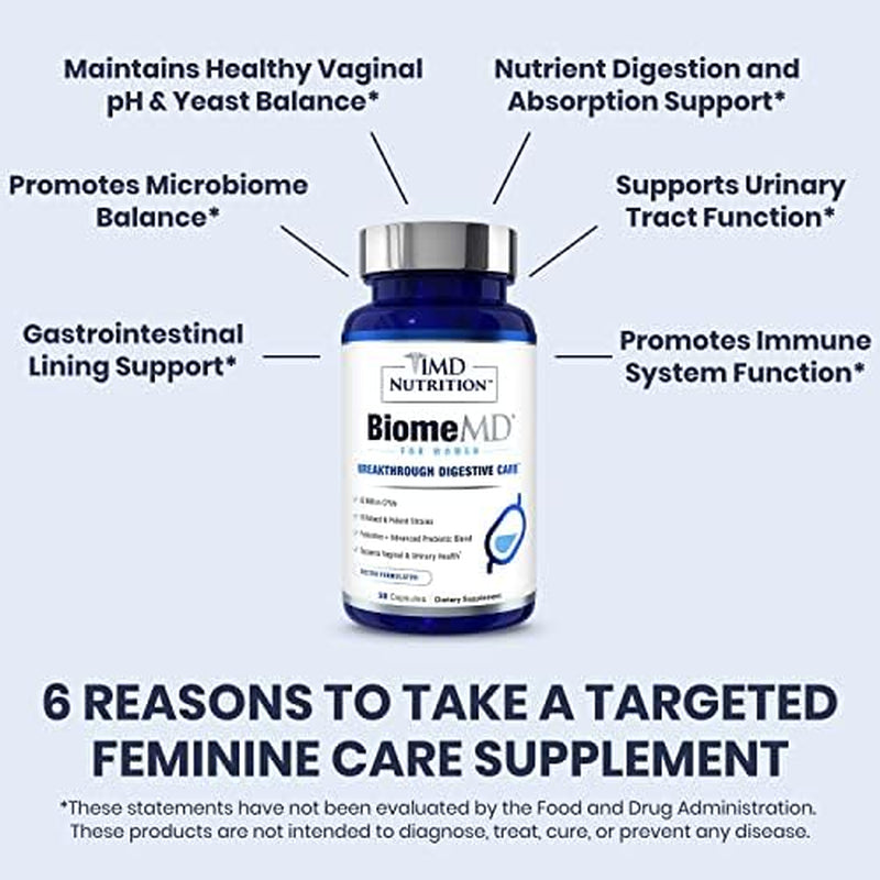 1MD Nutrition Biomemd Probiotics for Women - Daily Prebiotics and Probiotics for Women - More than 60 Billion Cfus, 15 Strains - Womens Probiotic to Support Urinary & Vaginal Health - 30 Capsules 