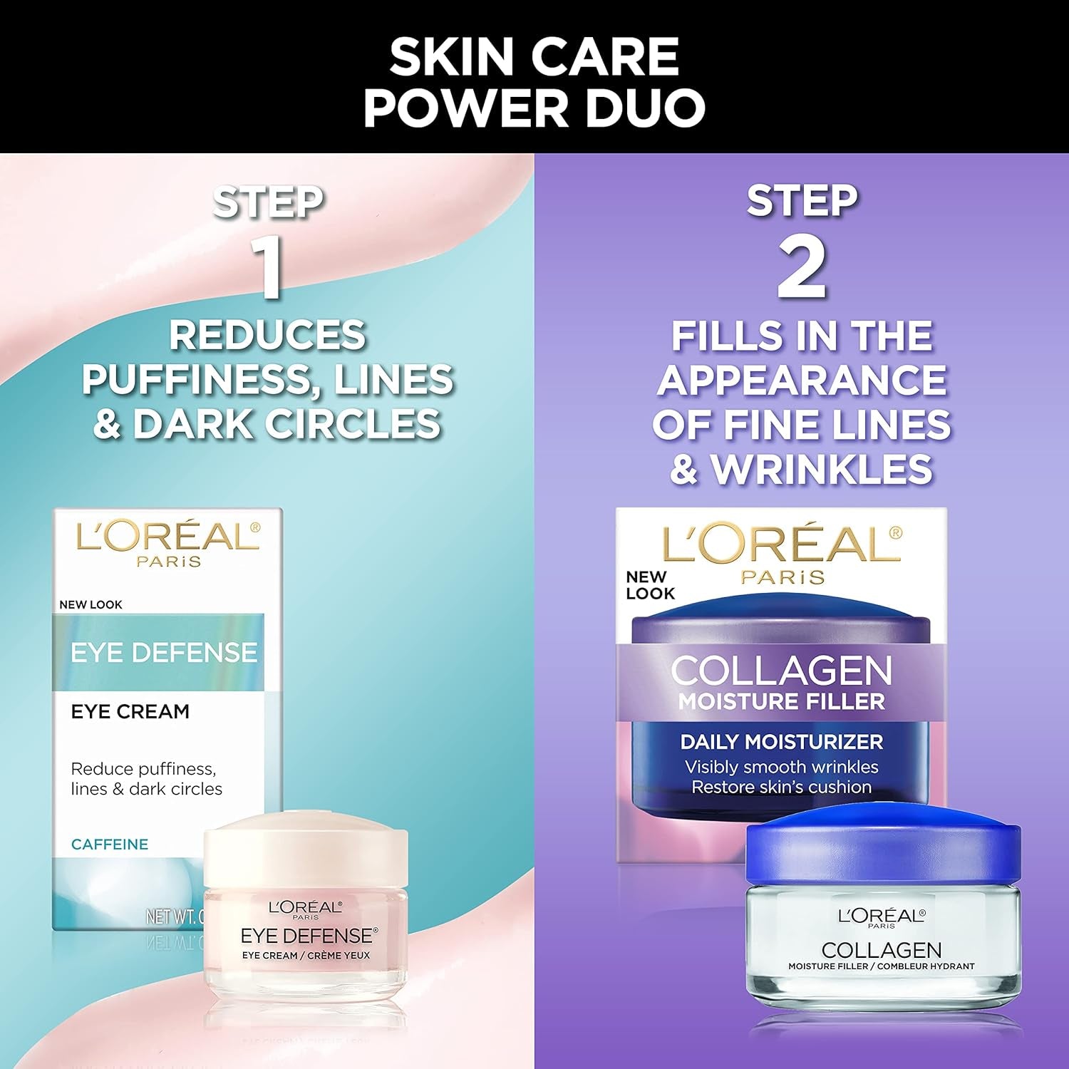 L'Oreal Paris Collagen Face Moisturizer Day and Night Cream, 1.7 Oz + Dermo-Expertise Eye Defense Eye Cream, 0.5 Oz
