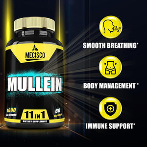 210 Capsules - 11In1 Mullein Leaf Capsules with Panax Ginseng Root, Cordyceps Sinensis & More - Support Respiratory Health, Immune System, Energy Production & Comfortable Mind 