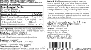 Klaire Labs Active B Trio - Active B Complex Vitamins for Mood & Energy Support - Vitamin B12 Supplement (Methylcobalamin) with Vitamin B6 & Folate (Methylfolate) - Hypoallergenic (60 Capsules)