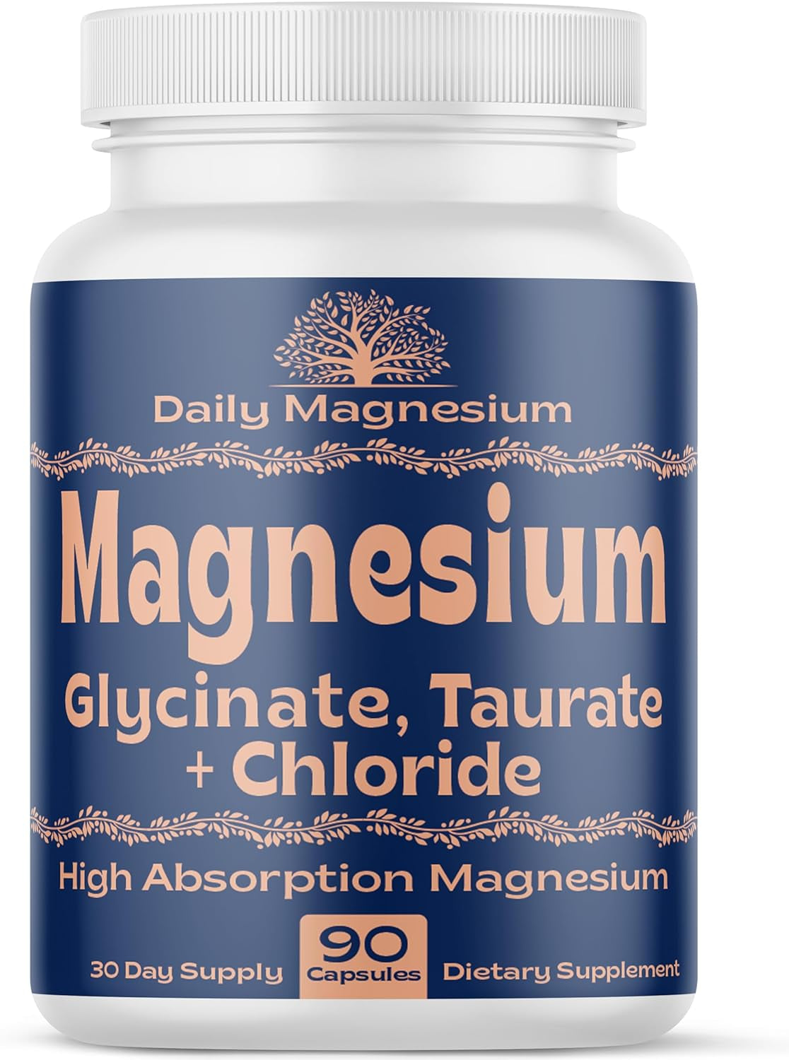 Triple Magnesium Complex 500Mg from Magnesium Glycinate 1250Mg, Magnesium Taurate 625Mg, Magnesium Chloride 500Mg - Premium, High Absorption Chelated 