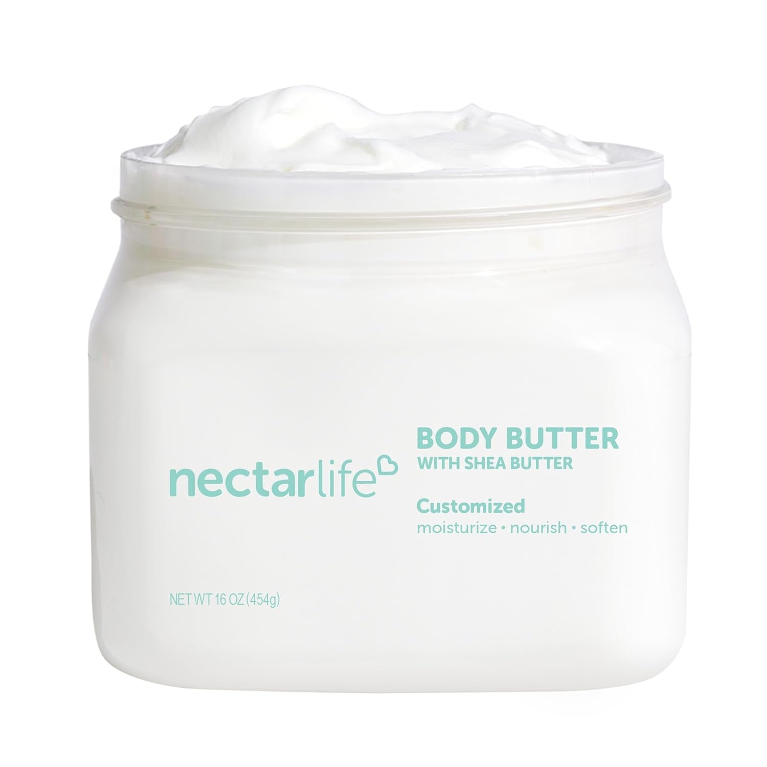 Nectar Bath Treats Body Butter, Whipped Shea Butter, Large Unscented Body Cream for Moisturizing Dry Skin, Hydrating Vegan Shea Lotion for Women, 16 Oz. (Fragrance Free, Large)