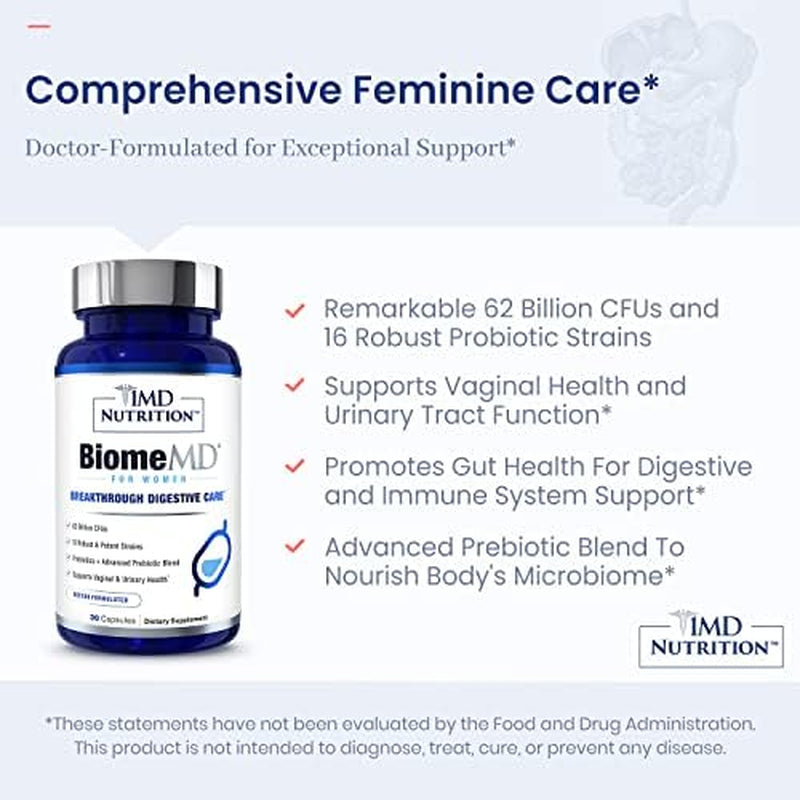 1MD Nutrition Biomemd Probiotics for Women - Daily Prebiotics and Probiotics for Women - More than 60 Billion Cfus, 15 Strains - Womens Probiotic to Support Urinary & Vaginal Health - 30 Capsules 