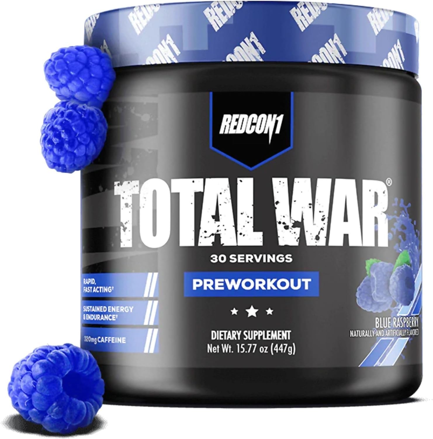 REDCON1 Total War Pre Workout Powder, Blue Lemonade - Beta Alanine + Citrulline Malate Keto Friendly Preworkout for Men & Women with 320Mg of Caffeine - Fast Acting (30 Servings)