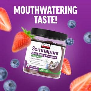 Force Factor Somnapure Gummies with Melatonin for Adults, Non-Habit-Forming Sleep Aid Supplement for Deep Sleep, Stay Asleep Longer, Wake up Refreshed, Dream Berry Flavor, 120 Count(Pack of 1)