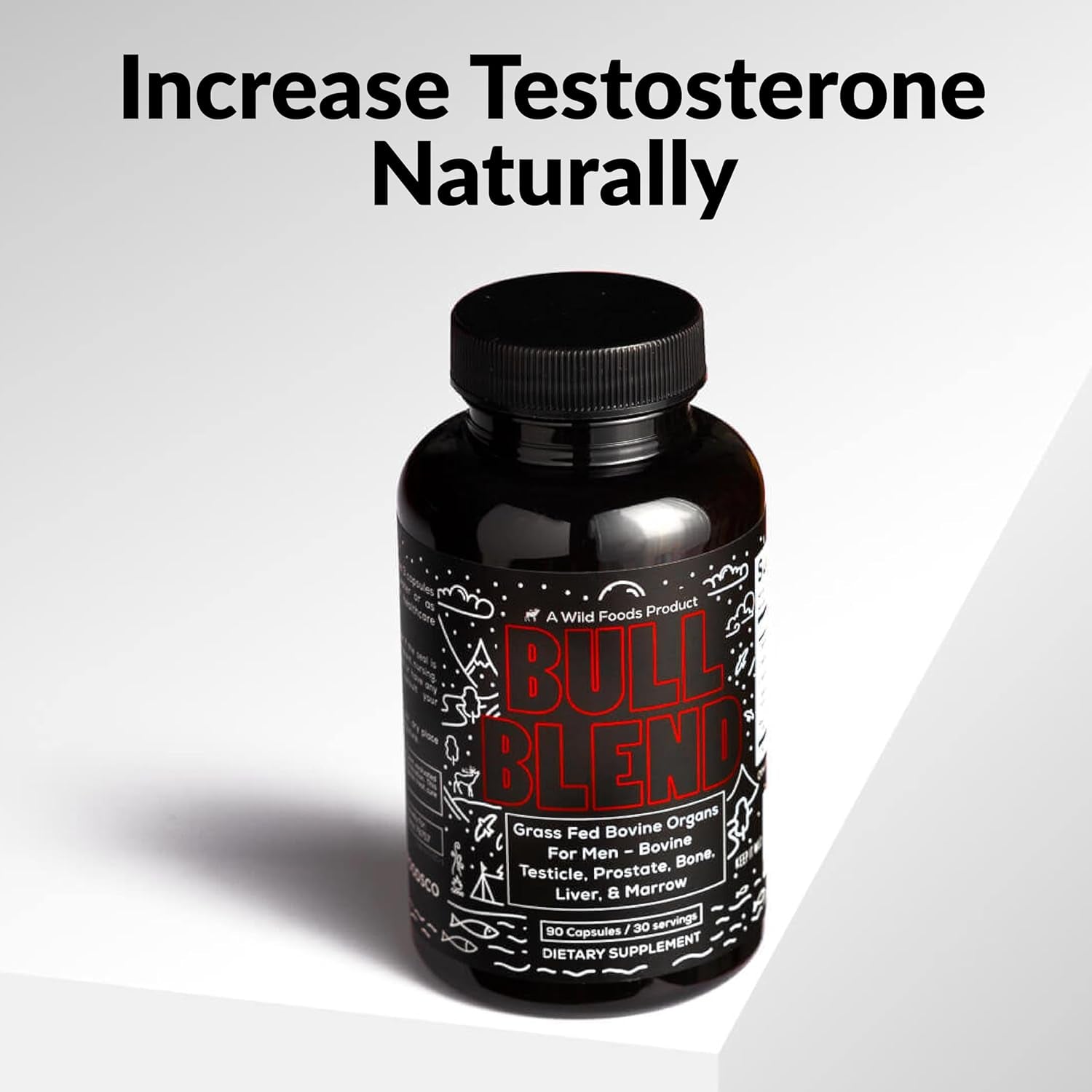 Wild Foods Men'S Testosterone Booster, Beef Organs Complex, Grass-Fed Bovine Supplement, Liver, Prostate, Testicle, Bone, 30 Day, 90 Capsules