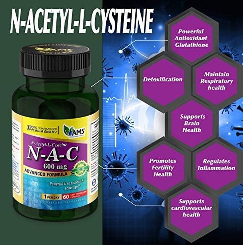 America Medic & Science NAC 600Mg – NAC Supplement for Lung Health & Immune Support, Liver Support & Antioxidants – N-Acetyl-L-Cysteine – 60 Capsules (Pack of 3)