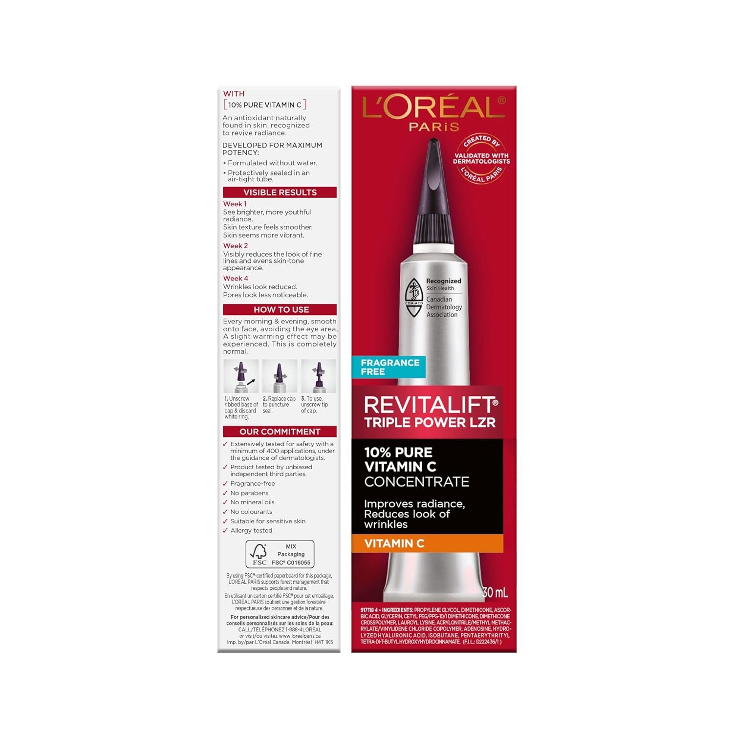 L'Oreal Paris Revitalift 10% Pure Vitamin C Face Serum, Brighter Skin, Reduced Wrinkles, Fragrance Free 1 0Z. 