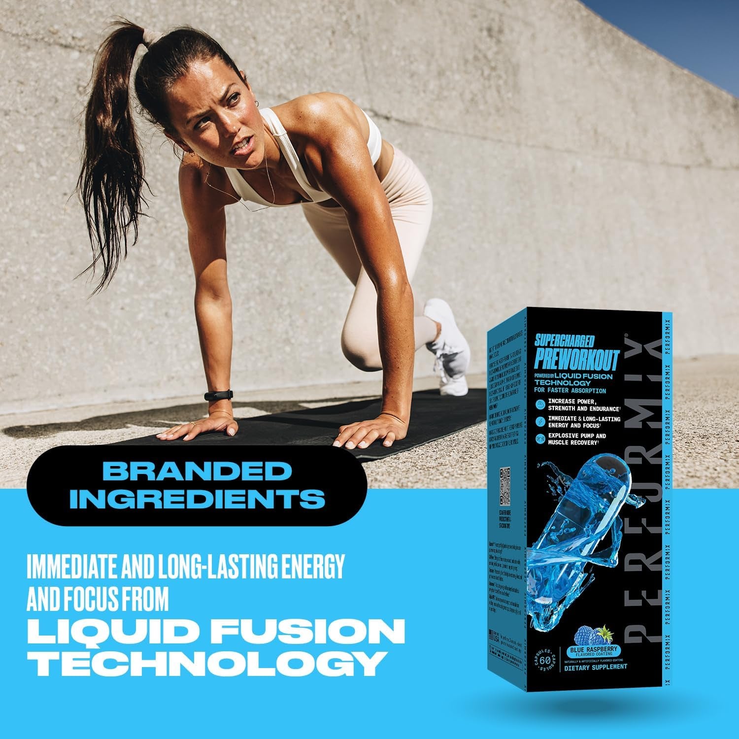 PERFORMIX Supercharged Preworkout - Sustained Energy, Endurance, and Focus - Premium Muscle Supporting Oceanix and Alpha GPC for Hardcore Traning and Body Building (60 Capsules)