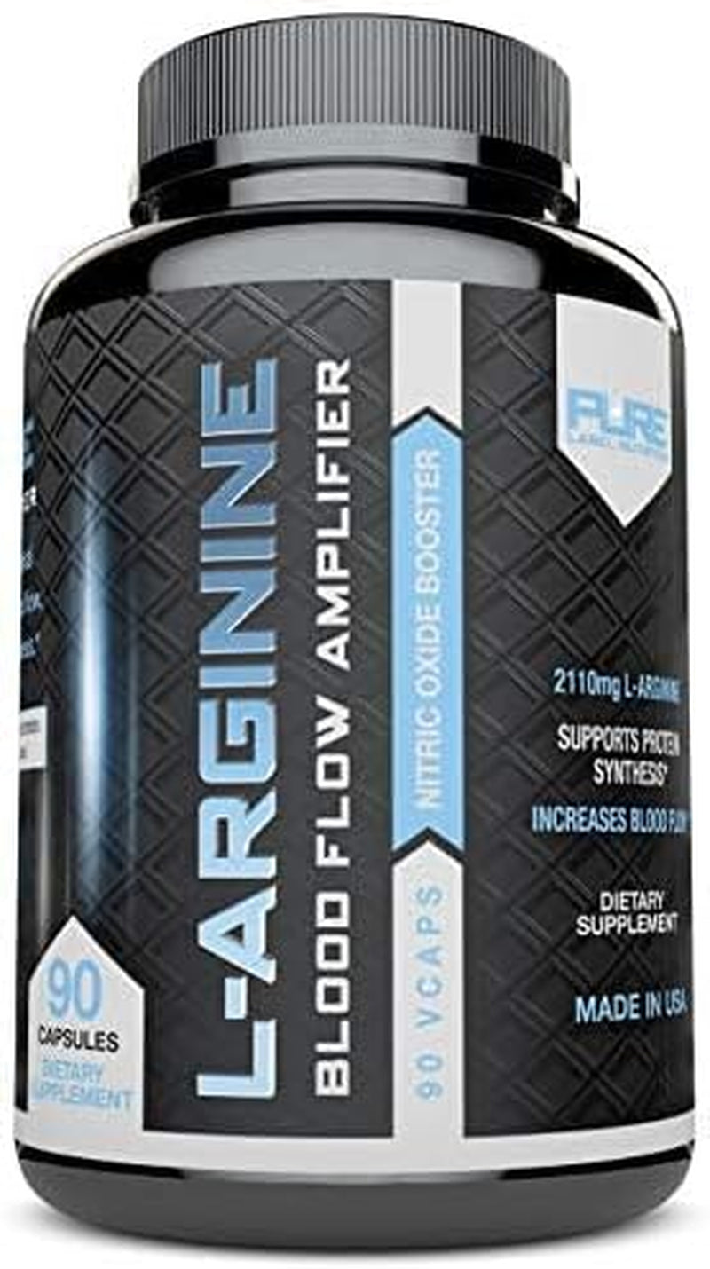 L Arginine Capsules, Nitric Oxide Booster, Amino Acid Supplement for Men and Women, Helps Build Muscle & Strength and Boost Energy, Blood Flow Support - 90 Caps