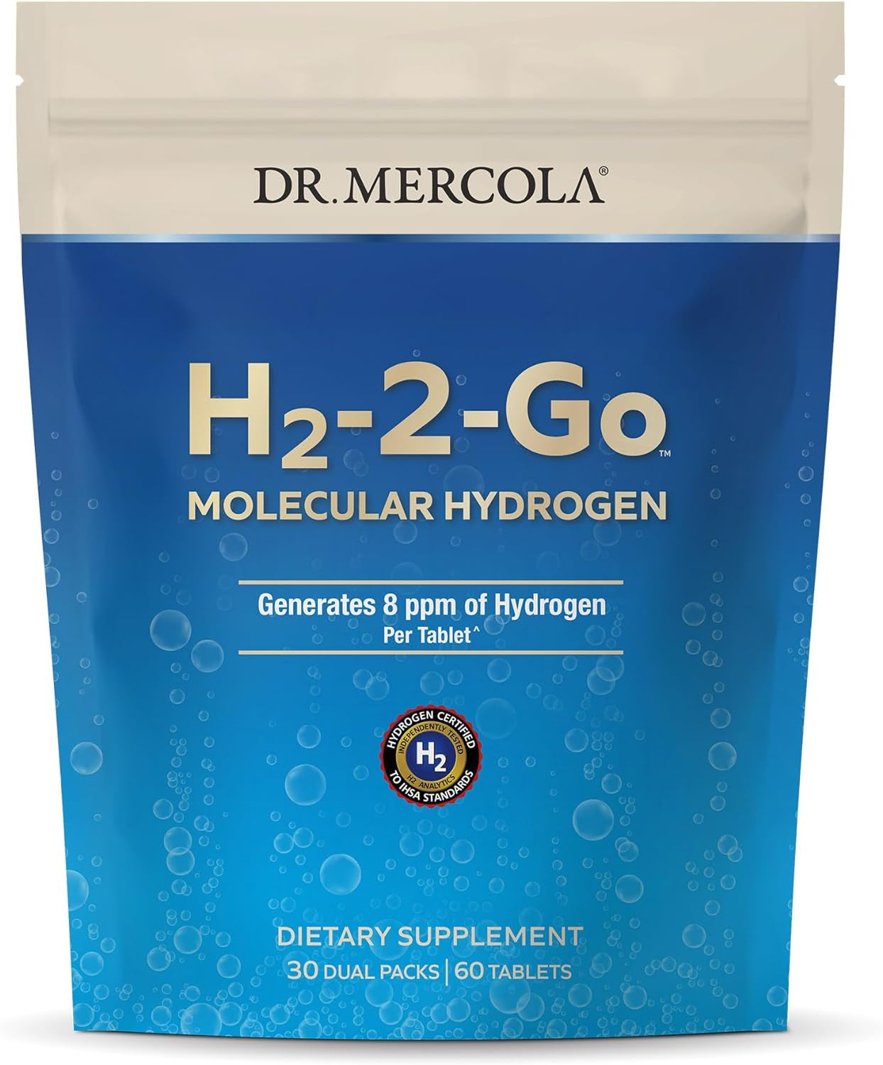 H2-2-Go Molecular Hydrogen, 60 Servings (60 Tablets), 8 Ppm of Hydrogen per Tablet, Dietary Supplement, Supports Circulatory Health 