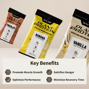 Snap Supplements 100% Plant Based Protein Powder Stick Packs with Nitric Oxide Booster (10 Pack, Banana)