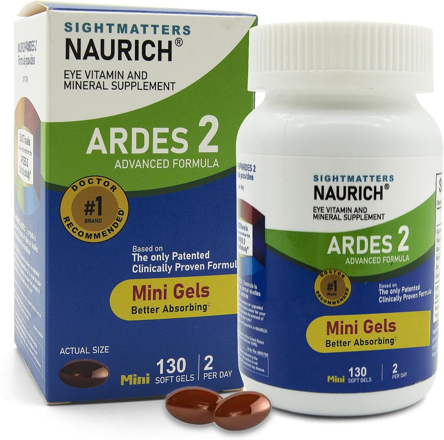AREDS 2 Formula Eye Vitamin & Mineral Supplement,Contains Vitamin C,Vitamin E,Lutein,Zeaxanthin,& Zinc Competible with Preser Vision Soft Gels（130 Softgels