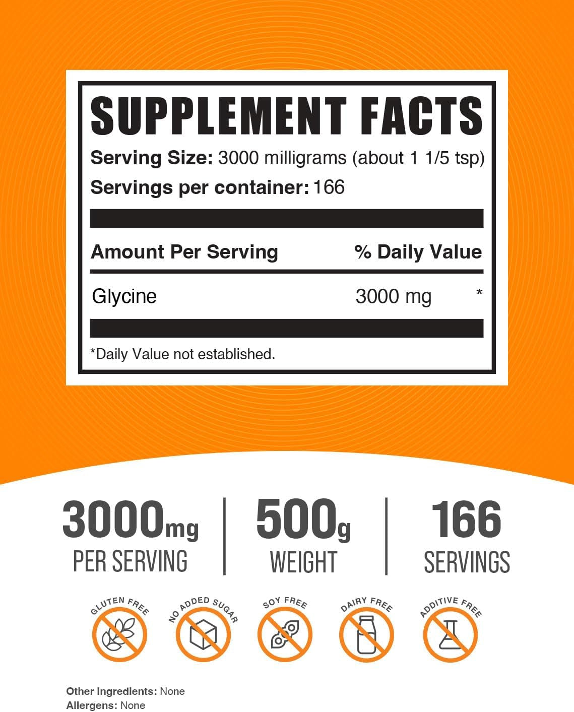 Bulksupplements.Com Glycine Powder - L-Glycine Powder, Glycine Supplements, Glycine 3000Mg - Glycine Amino Acid, Pure & Gluten Free - 3000Mg per Serving, 500G (1.1 Lbs) (Pack of 1)