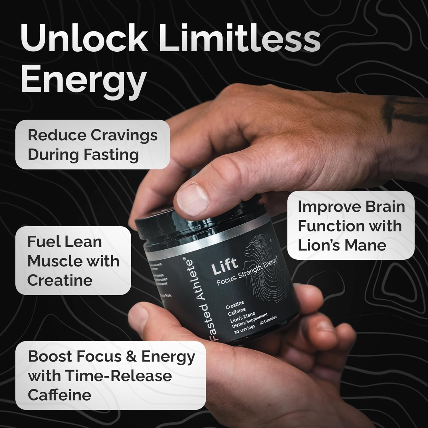 Lift – Lions Mane Mushroom Supplement - Brain Booster for Focus, Energy, & Productivity – Time Release Caffeine & Creatine – Nootropics, Mushrooms, Performance Formula, 60 Capsules 