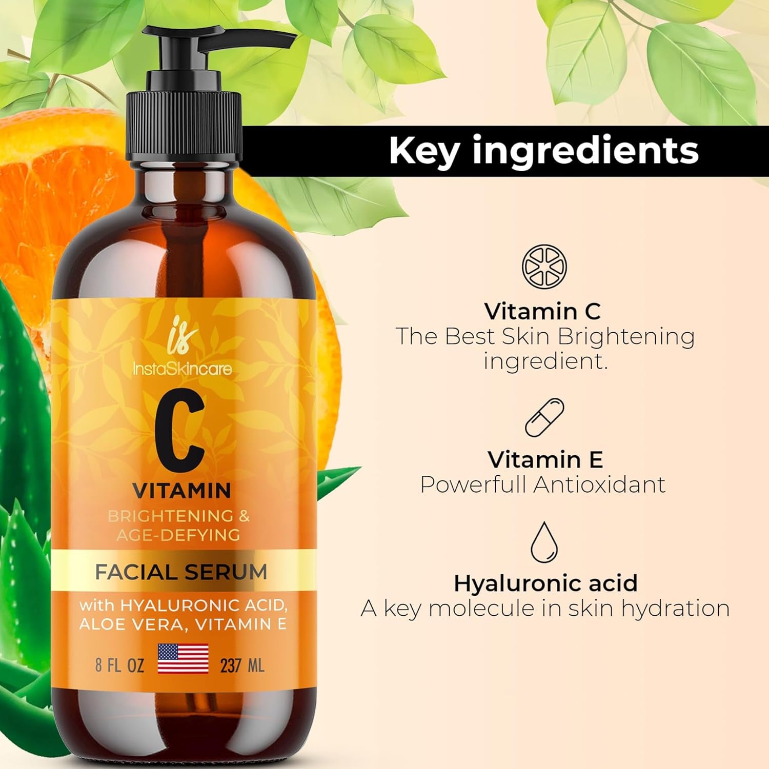 Instaskincare Vitamin C Serum 8Oz - Bovine Colostrum Powder 40% Igg 3.17 OZ 