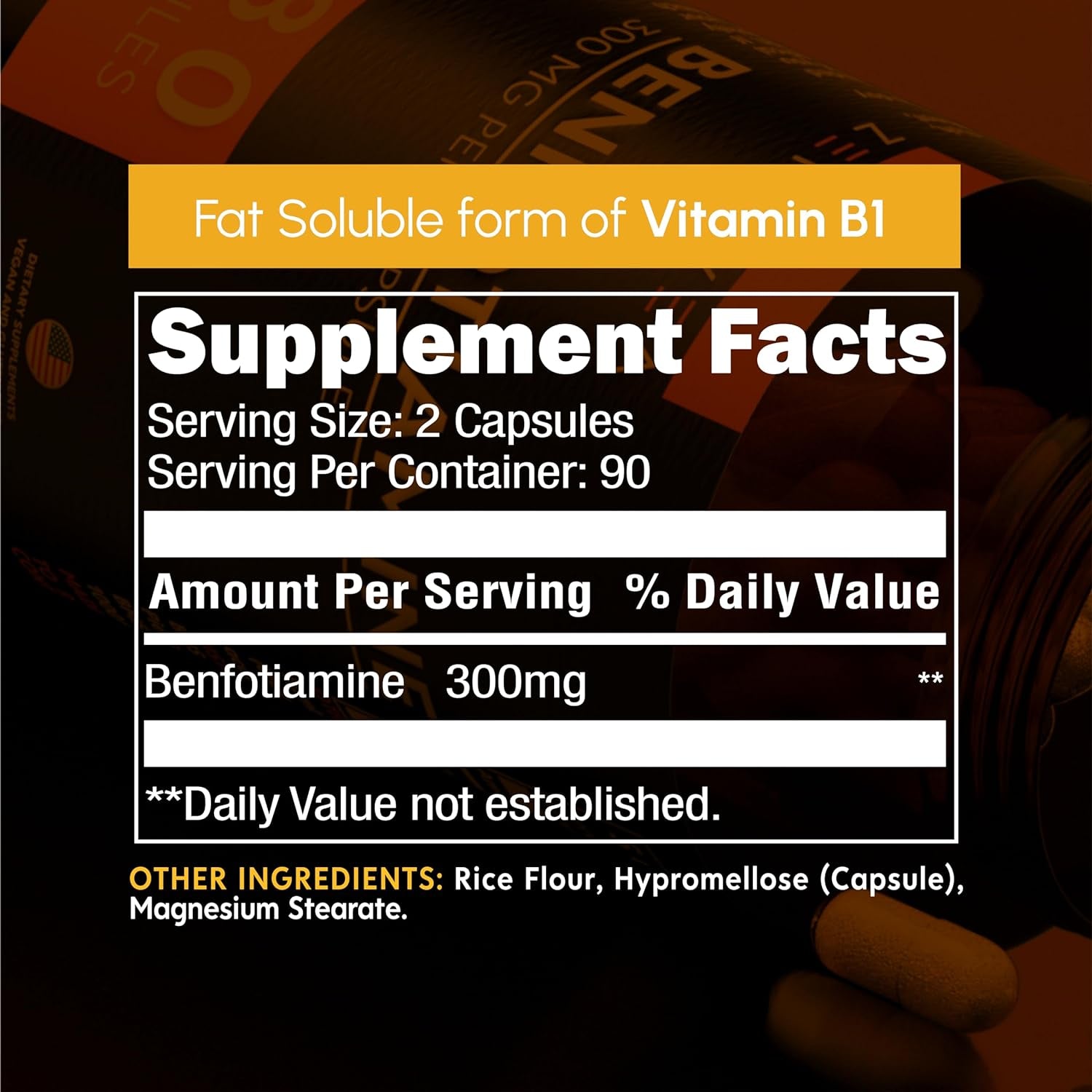 Benfotiamine 300Mg - Benfotiamine B1-180 Capsules (3 Months Supply) - Vegan, Non-Gmo, Gluten-Free