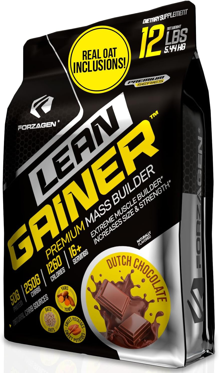 Forzagen Lean Gainer Premium Mass Builder | Mass Gainer Protein Powder for Men & Women | High Calorie Protein, Weight Gain, Bulk, Muscle Building Supplement | Dutch Chocolate, 8 Lbs. (11 Servings) 