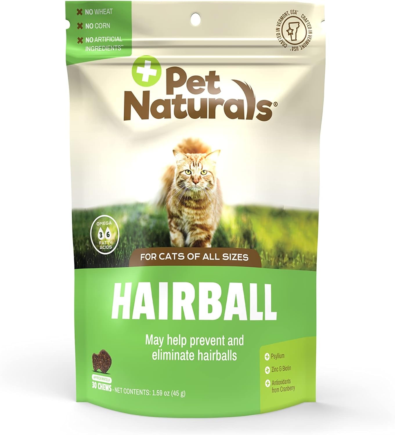 Pet Naturals Hairball - 30 Chicken-Flavored Chews - Cat Supplements & Vitamins for Hairball Control and Digestive Support, Contains No Corn or Wheat​