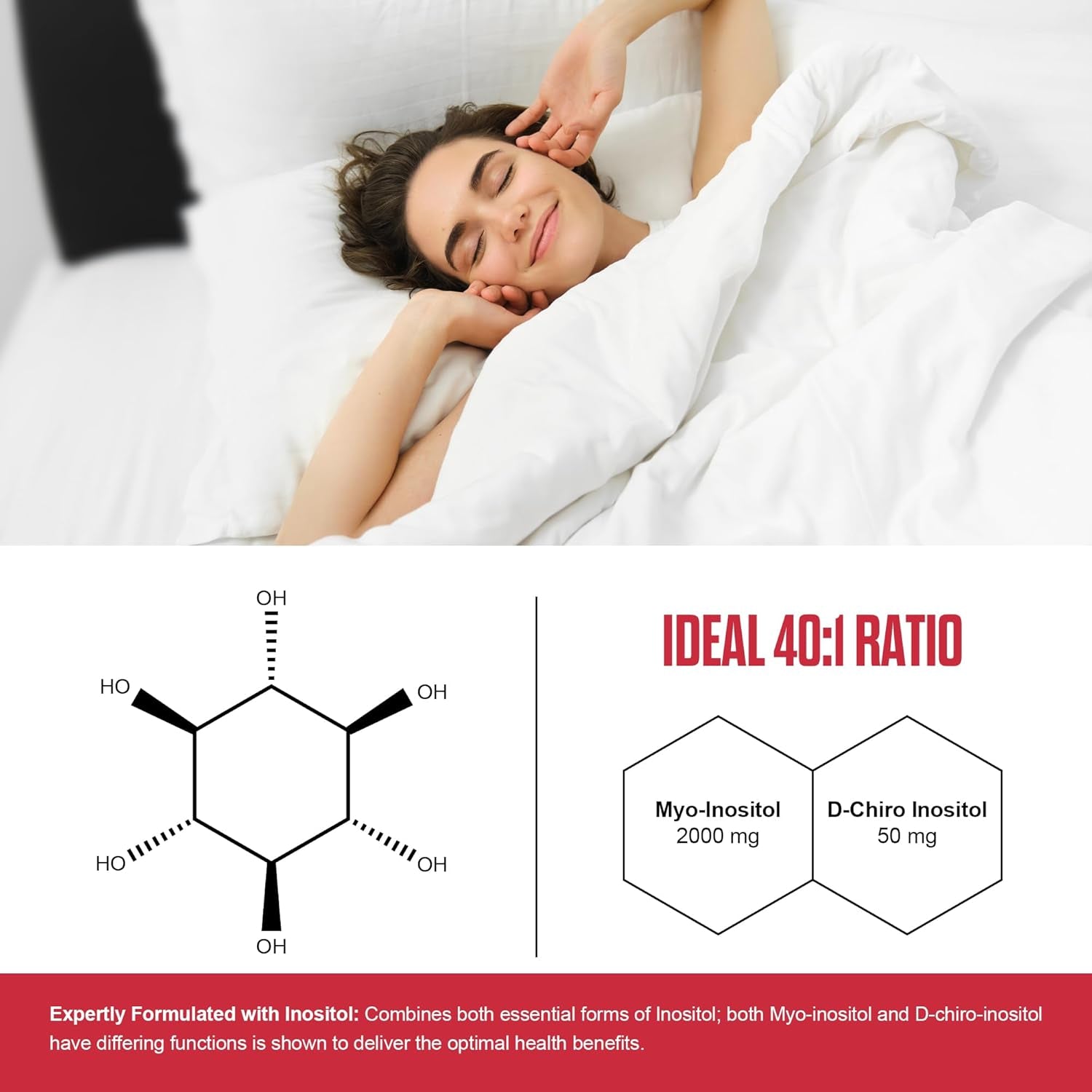 Inositol Gummies, Inositol Supplement with Myo-Inositol & D-Chiro Inositol + Vitamin D3, Ideal 40:1 Ratio, with Magnesium Glycinate 400Mg, Supports Regular Cycle for Women, Vegan, 60 Gummies