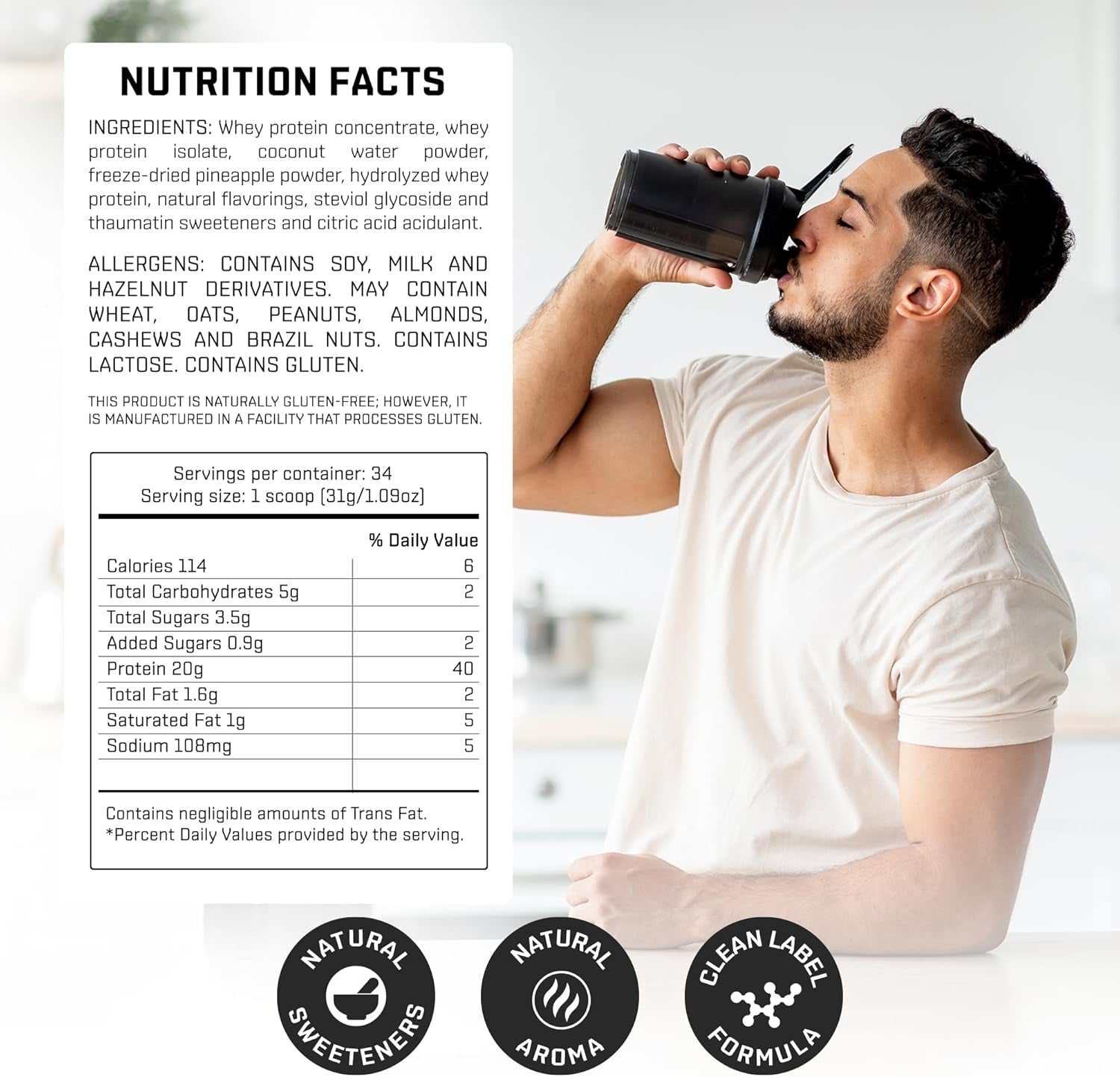 DUX NUTRITION - Fresh Whey Pineapple & Coconut - 20G of Protein per Serving - Amino Acids, Brazilian Fruits and Nuts, Pre and Post-Workout - 31.7Oz 