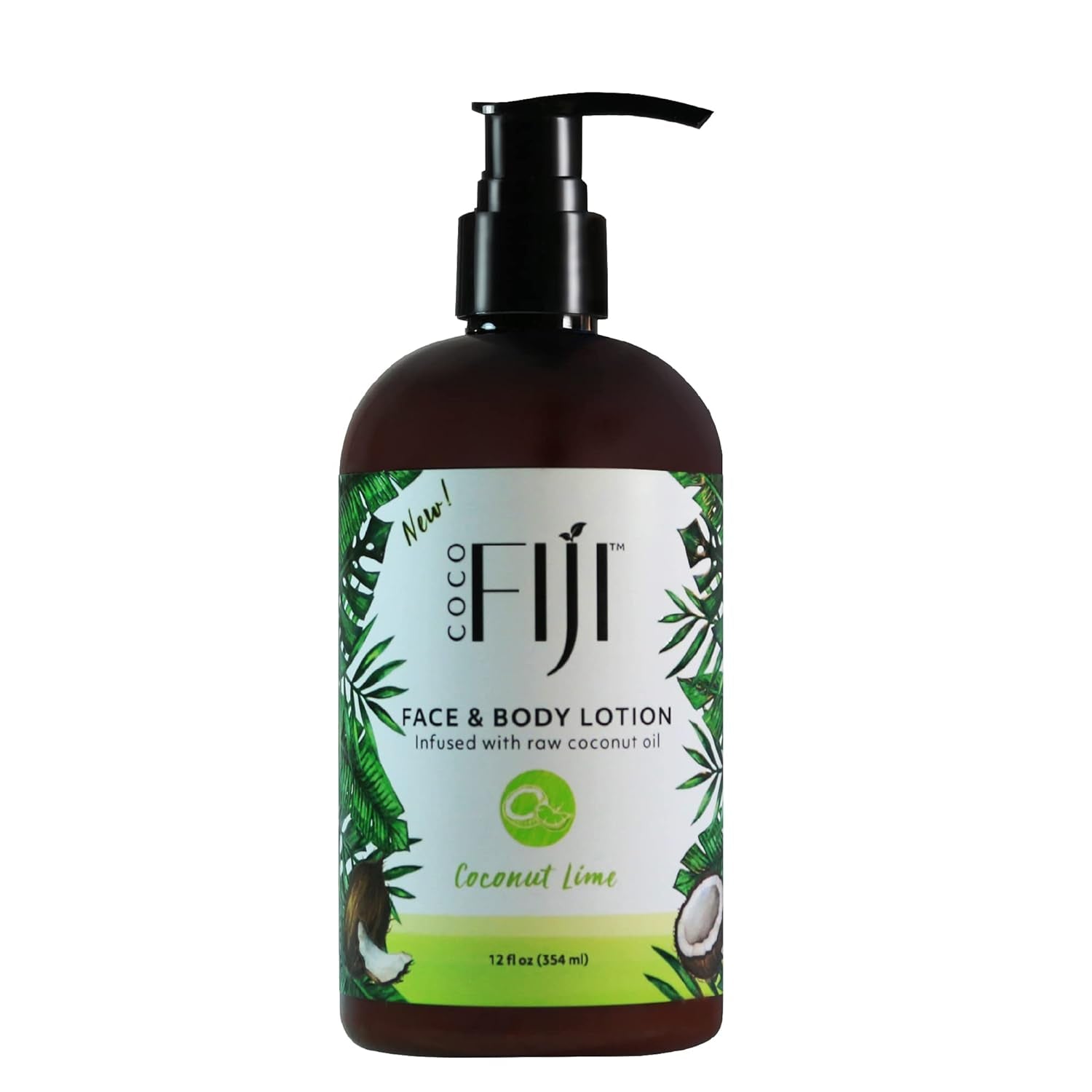 Coco Fiji Face & Body Lotion Infused with Coconut Oil | Lotion for Dry Skin | Moisturizer Face Cream & Massage Lotion for Women & Men |Coconut Lime 12 Oz, Pack of 1