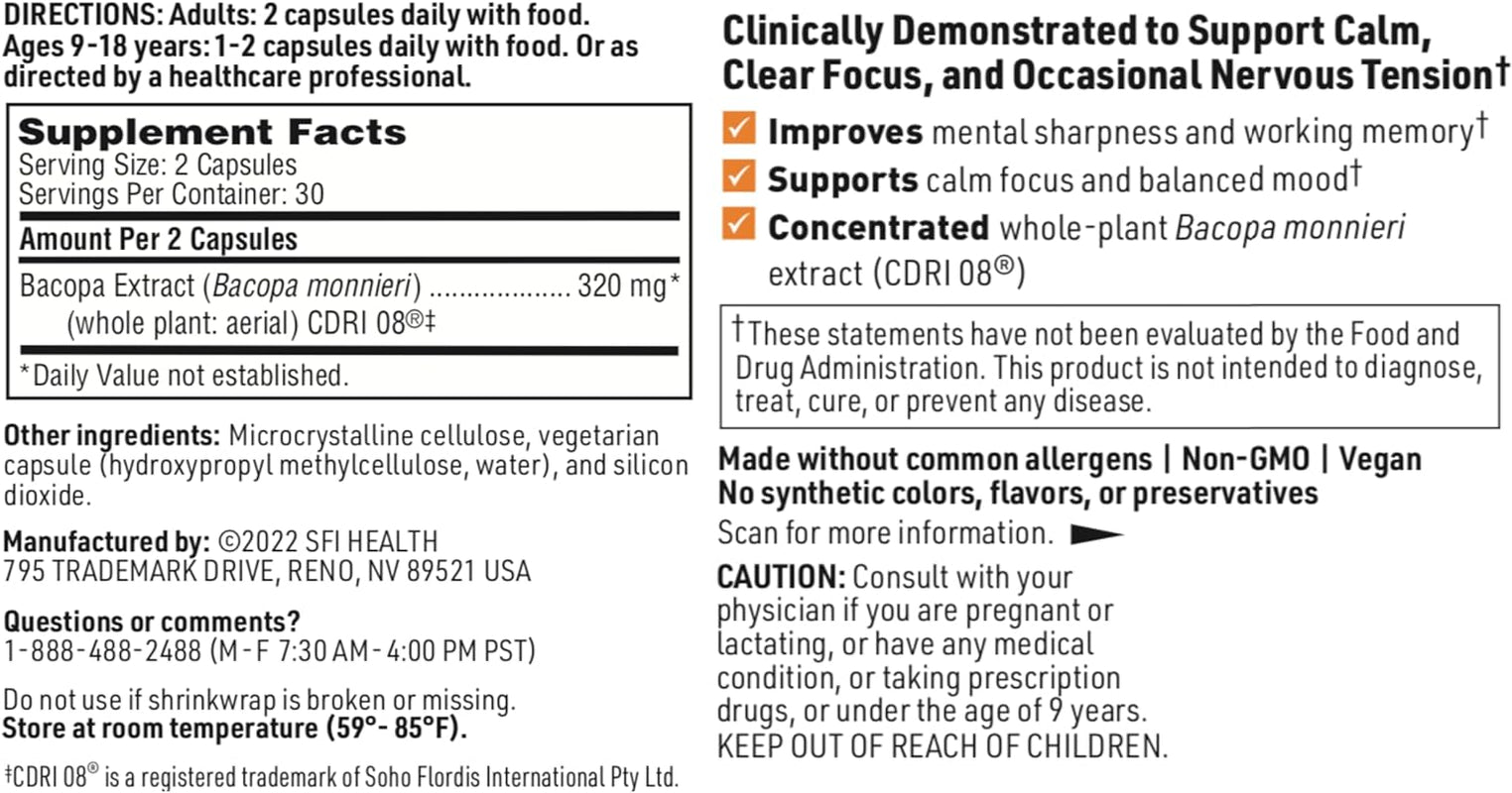 Klaire Labs Acumen - Cognitive Support Supplement with Bacopa Monnieri Extract - Memory Support - Gluten-Free & Hypoallergenic Bacopa Capsules for Adults & Kids 7+ (60 Capsules)