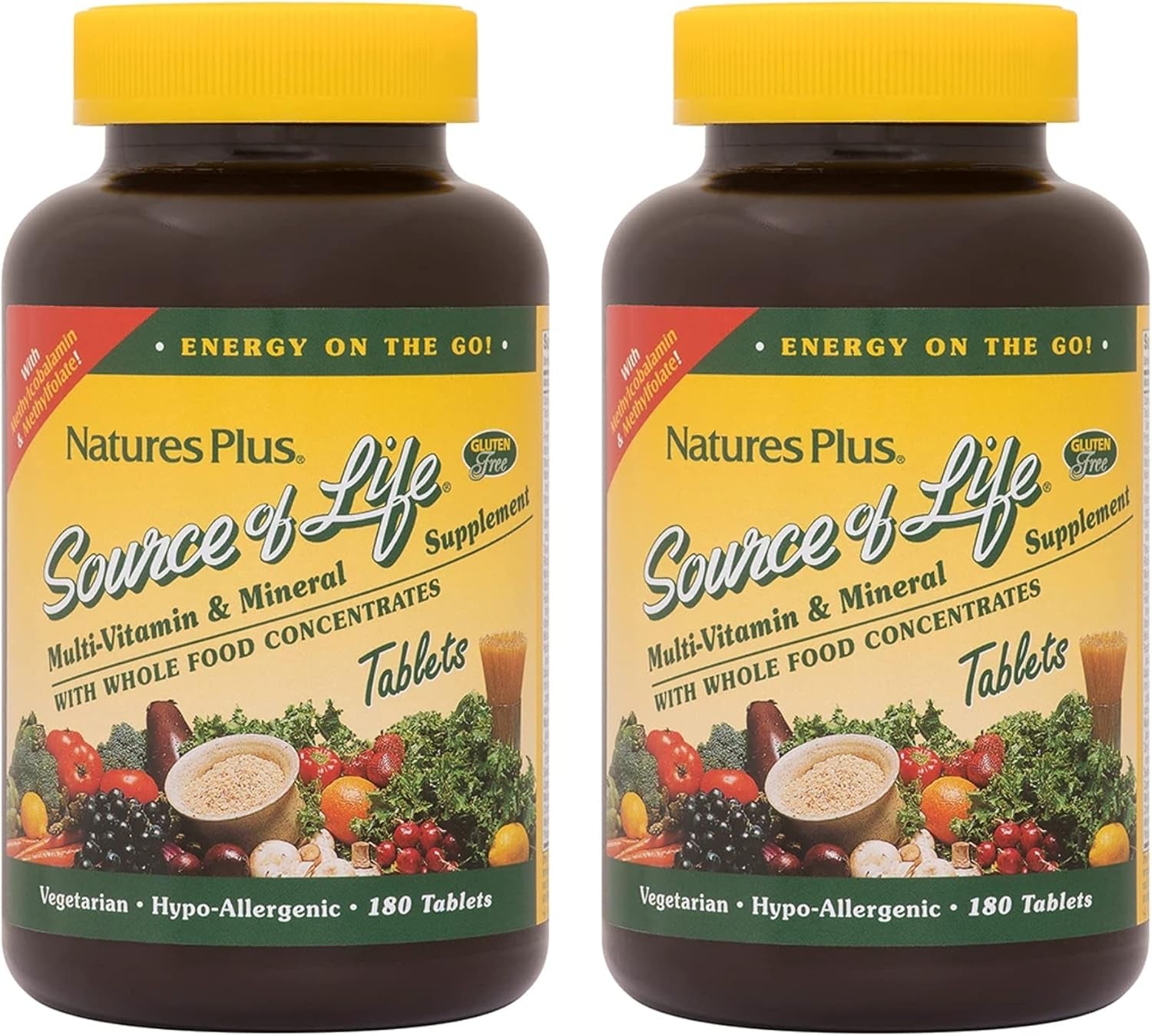 Natures plus Source of Life - 180 Tablets, Pack of 2 - Multi-Vitamin & Mineral Supplement - Supports Natural Energy & Overall Well-Being - Gluten Free, Vegetarian - 120 Total Servings