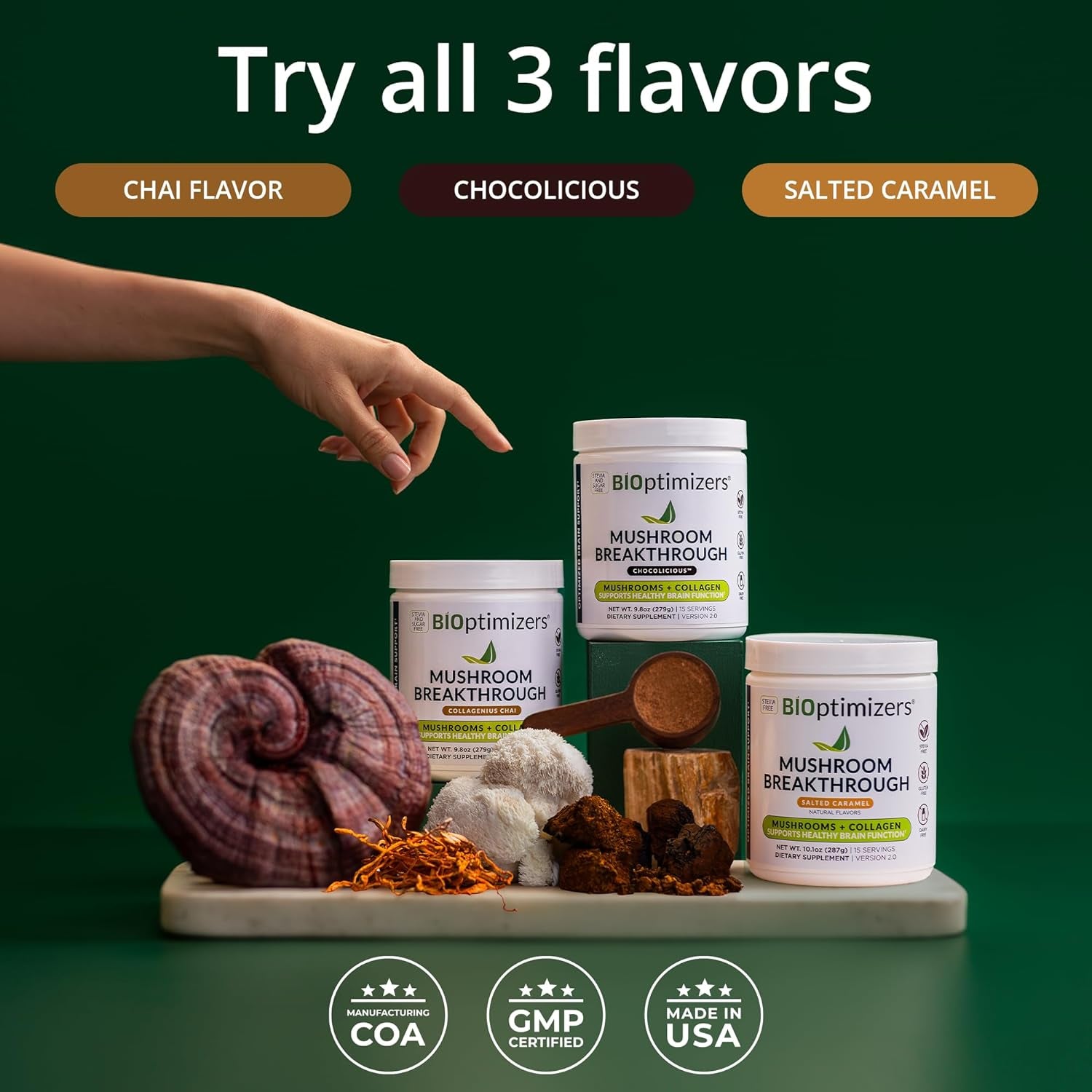 – Mushroom Breakthrough - Salted Caramel - Nootropic Supplement Blended Powder of Mushroom, Collagen & Superfoods: Lion’S Mane, Chaga, Reishi (15 Servings)