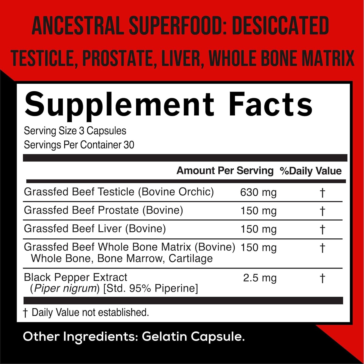 Wild Foods Men'S Testosterone Booster, Beef Organs Complex, Grass-Fed Bovine Supplement, Liver, Prostate, Testicle, Bone, 30 Day, 90 Capsules