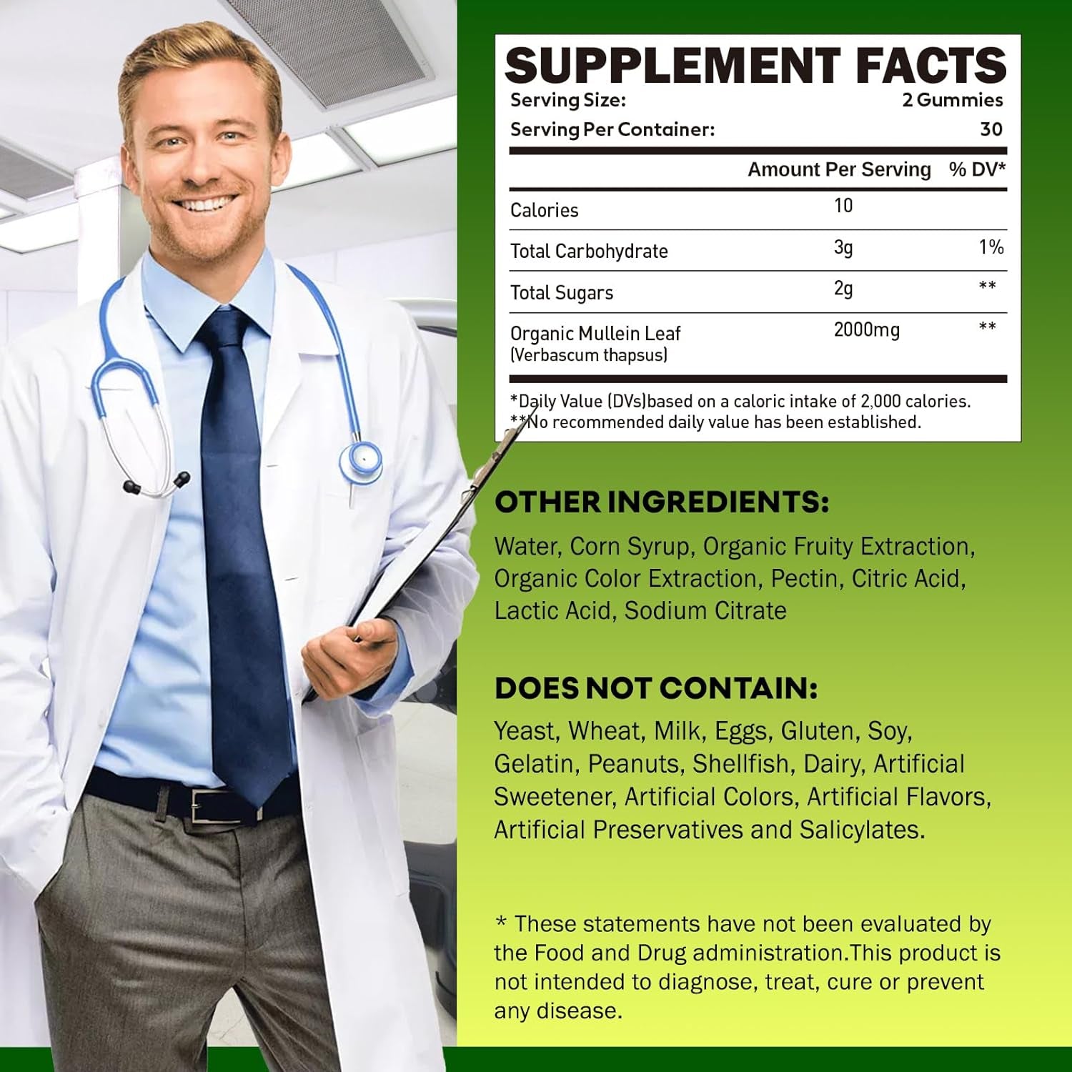 Mullein Leaf Extract for Lungs, 2000Mg Mullein Gummies for Lungs & Respiratory & Digestive System Support, Immune Booster, Organic Mullein Supplement for Mucus Relief, Vegan, 60