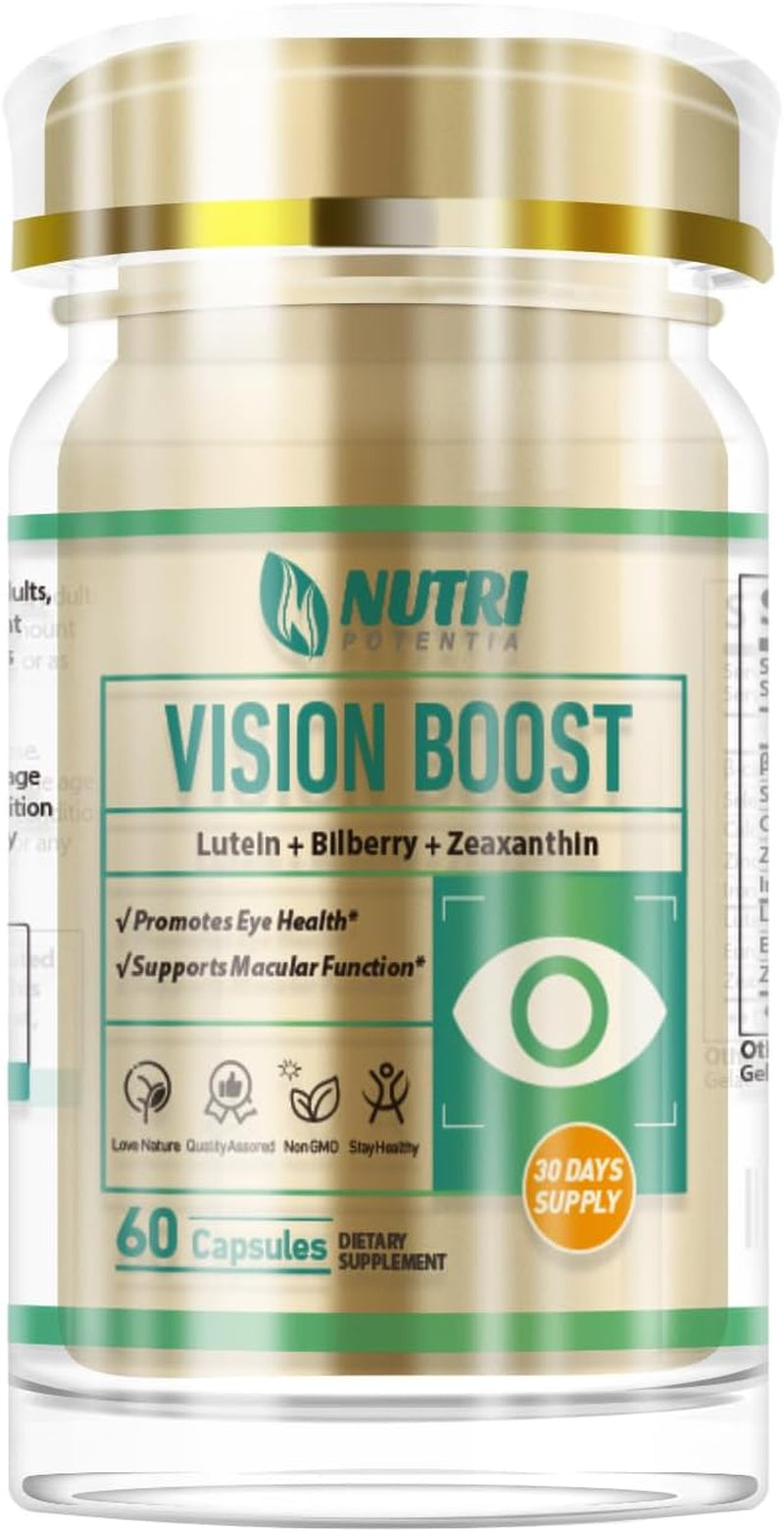 Vision Boost - Eye Vitamins & Mineral Supplement, Lutein & Zeaxanthin & European Bilberry Extract, Vision and Eye Function Support - 60 Capsules