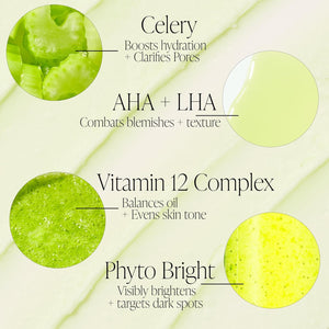 Byroe Exfoliating AHA Serum | Gentle Celery Serum for Resurfacing and Acne Prone Skin | Clarifying Pore Minimizer with Vitamin 12 Complex and LHA from Salicylic Acid | Vegan 30 ML
