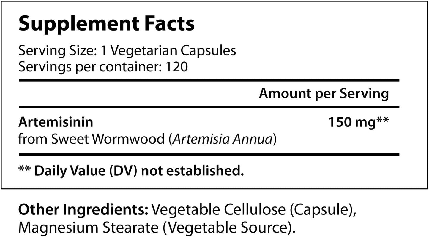 Artemisinin 150Mg - 120 Vegetarian Capsules | Made in USA | 4 Months Supply | Pure Sweet Wormwood Extract 150 Mg Super Complex Powder Pill