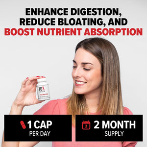 10X Health Probiotics - Immune Support Supplement & Probiotics for Digestive Health W/Lactobacillus Acidophilus, Rhamnosus & Bifidobacterium Longum, Dietary Supplements W/Essential Enzymes (60 Caps)