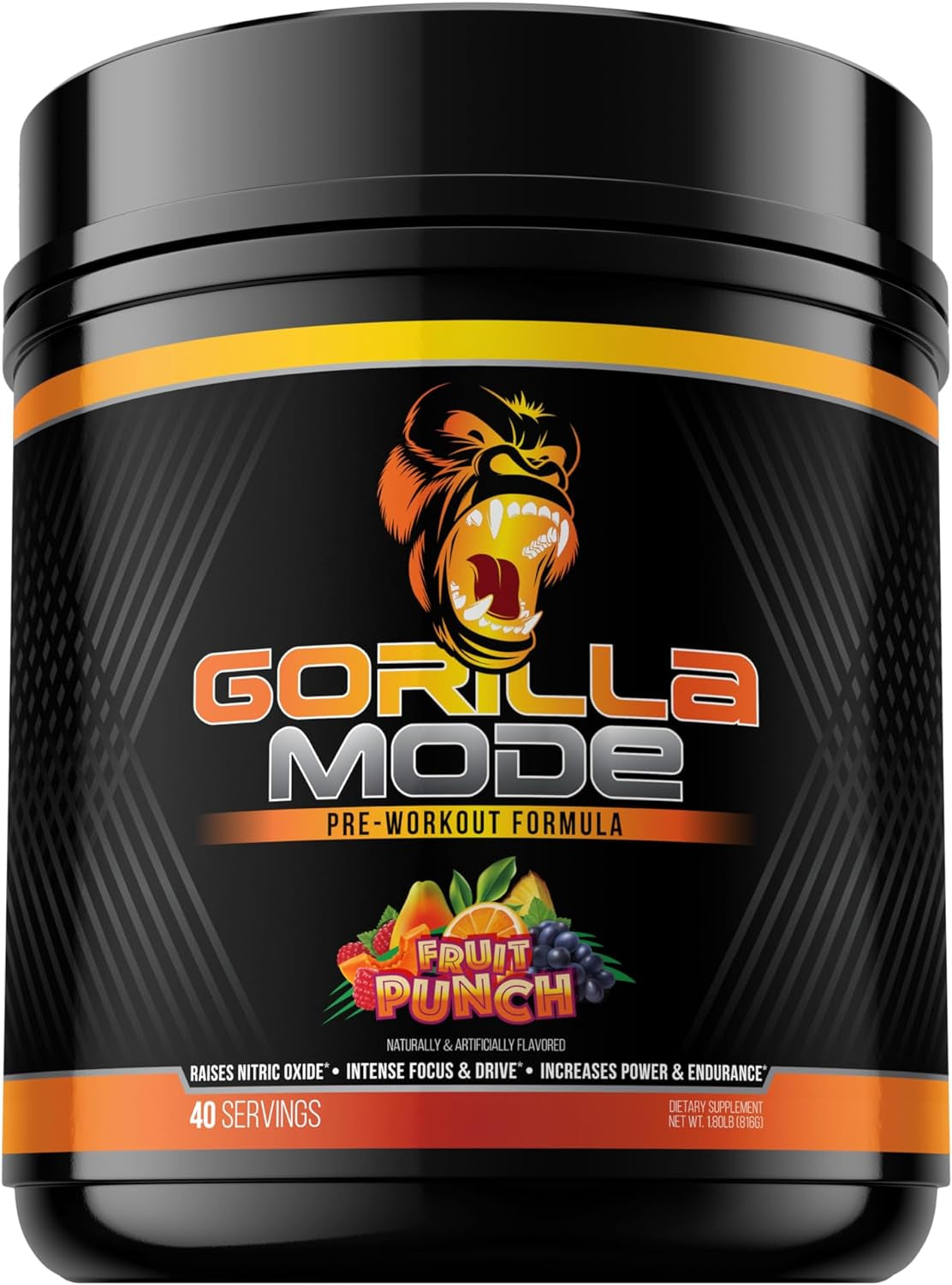 Gorilla Mode Pre Workout - Massive Pumps · Laser Focus · Energy · Power - L-Citrulline, Creatine, L-Tyrosine, Betaine, Hydroprime , Alpha-Gpc, 400Mg 