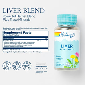 Liver Blend SP-13, Traditional Liver Cleanse Detox & Repair Support with Milk Thistle, Dandelion, Burdock, Artichoke Leaf, Kelp, Peppermint, and Trace Minerals, 100 Servings, 100 Vegcaps