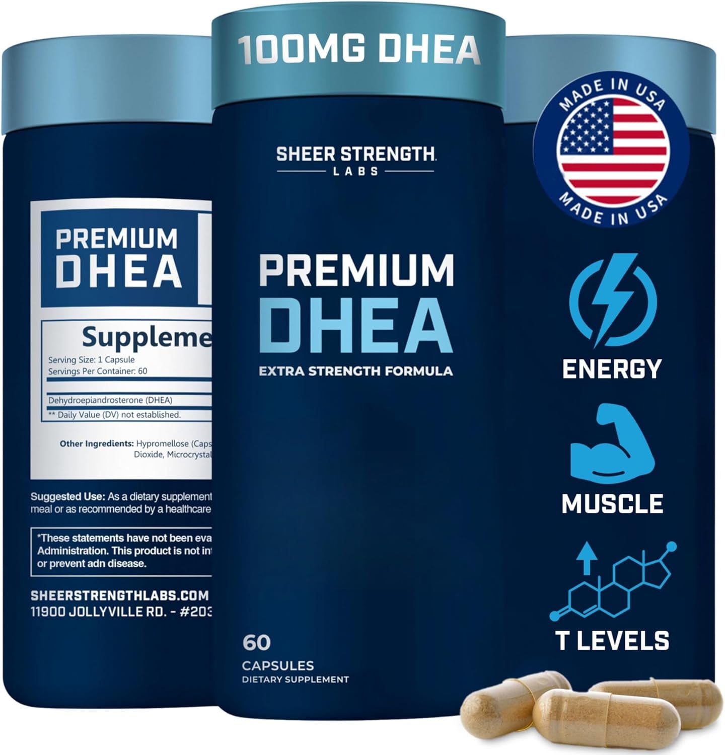 DHEA Supplement for Men DHEA 100Mg - Pure DHEA Supplement for Men for Strength and Hormone Balance - DHEA Supplement for Women and Men - High Purity Enhanced Absorption 60 SV USA