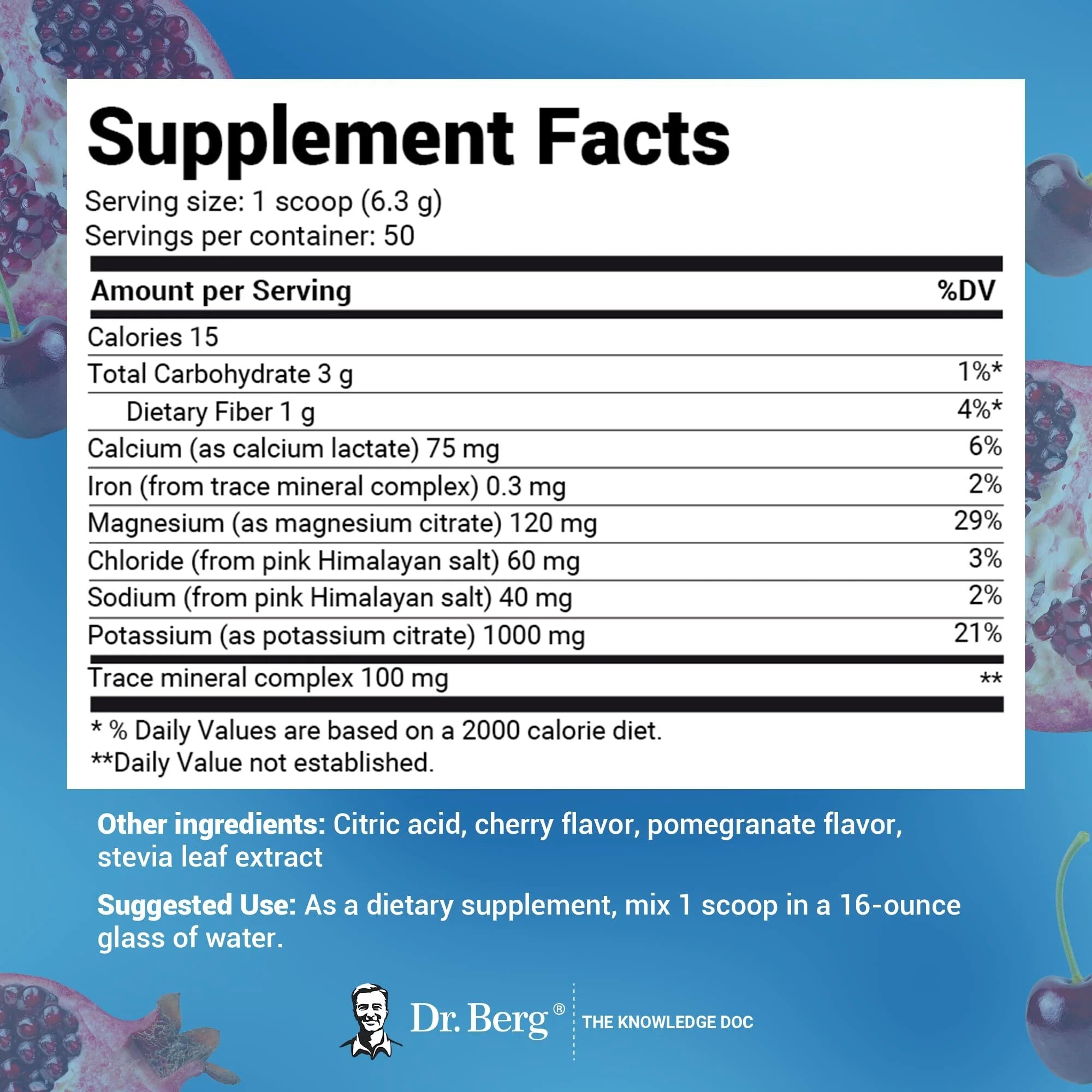 Electrolyte Powder, Pomegranate & Cherry Flavor - Hydration Powder, 50 Servings