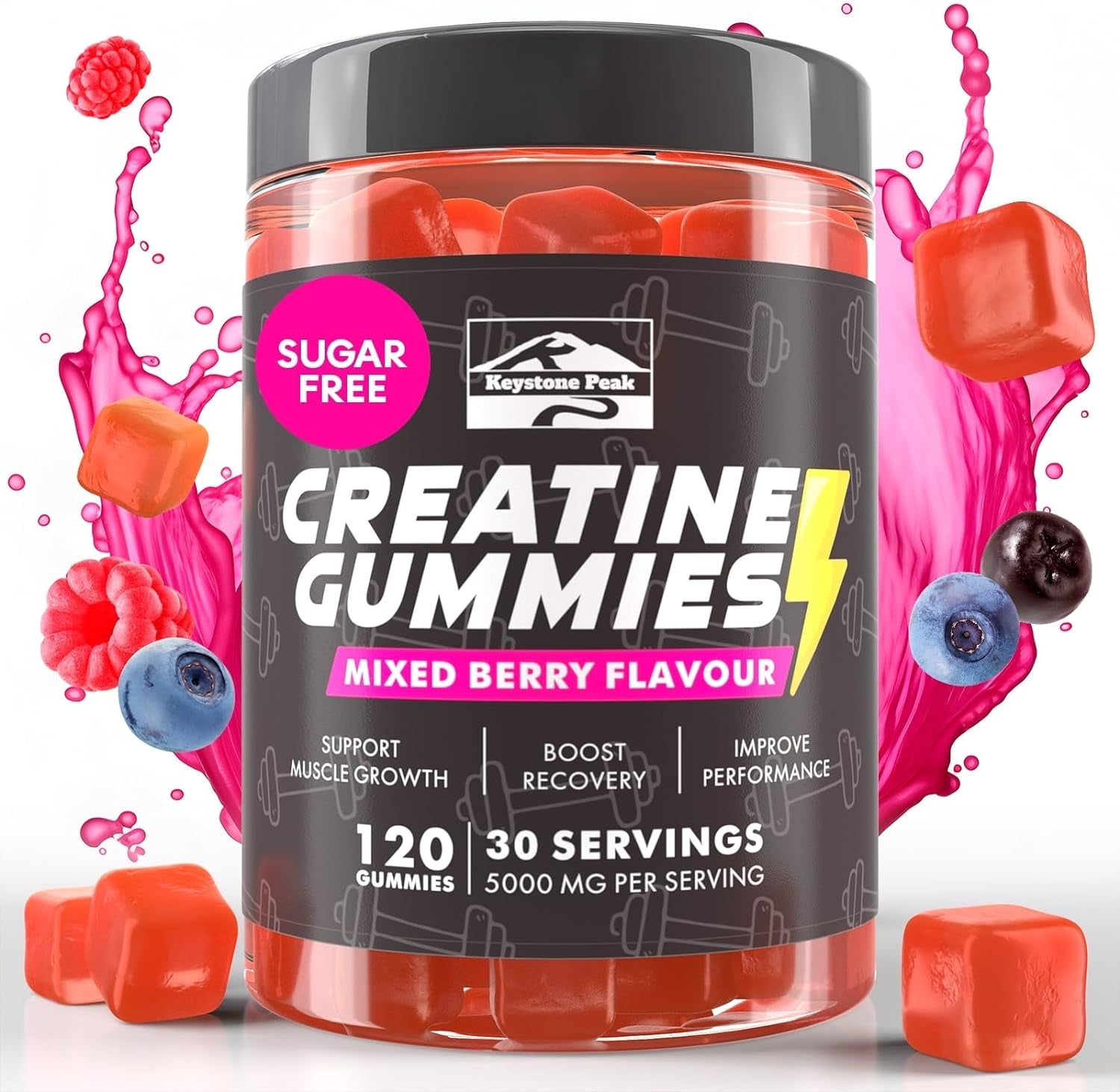 KP Creatine Monohydrate Gummies Mixed Berry for Men & Women, 100% Creatine Mixed Berry Gummies, 5G per Serving + Vegan, Sugar Free, Mixed Berry + Strength, Energy, Muscle & Booty Gain - 120 Count