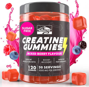 KP Creatine Monohydrate Gummies Mixed Berry for Men & Women, 100% Creatine Mixed Berry Gummies, 5G per Serving + Vegan, Sugar Free, Mixed Berry + Strength, Energy, Muscle & Booty Gain - 120 Count